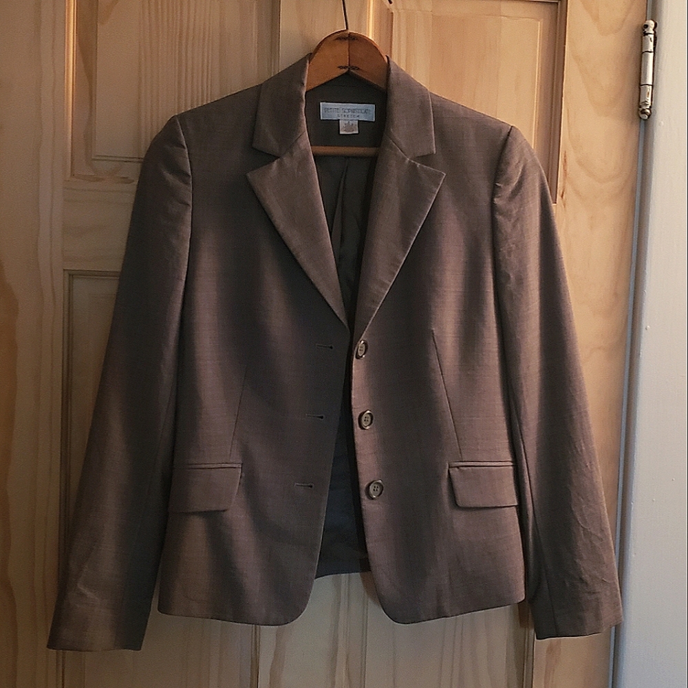 Petite Sophisticate Stretch Wool and Spandex Lined 3 Button Blazer Jacket Gray 0